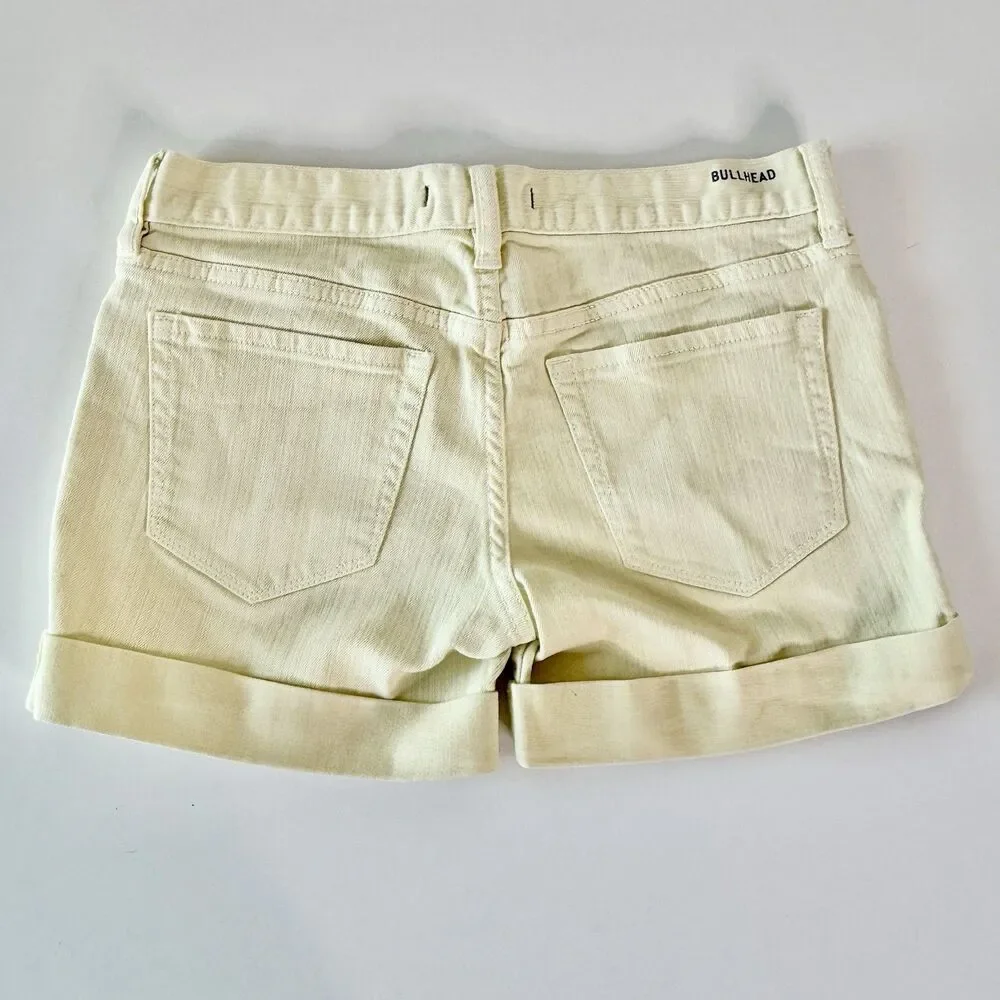 BULLHEAD Jean Shorts Womens Jr Sz 3 Denim Stretch Cuffed  Pale Yellow Waist 30